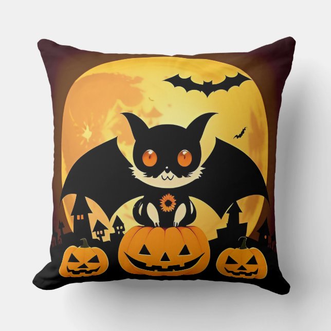 Coussin 🐱🎃 Joli chat d'Halloween Citrouille Douillet Épo (Recto)