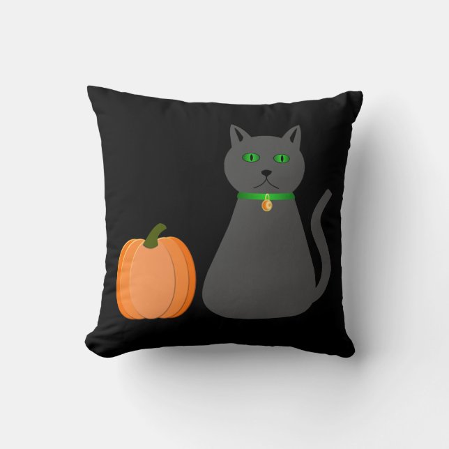Coussin Joli chat d'Halloween et citrouille (Recto)