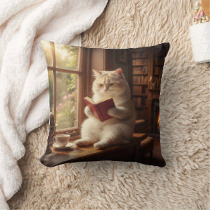 Coussin Joli Chat en Train de Lire