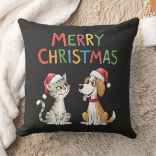 Coussin Joli chat et chien de Noël