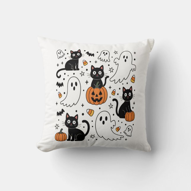 Coussin Joli chat fantôme Halloween Boo (Recto)