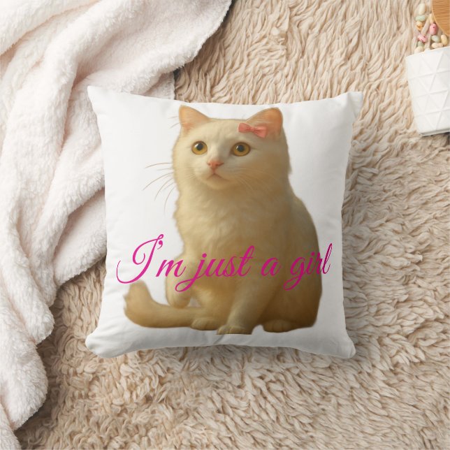 Coussin Joli Chat "Je Suis Juste Une Fille" Citation Perso (Couverture)