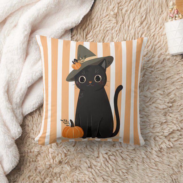 Coussin Joli chat noir Halloween avec chapeau de sorcière  (Couverture)