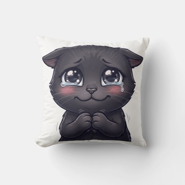 Coussin Joli chat noir pleurant suppliant toile murale (Recto)
