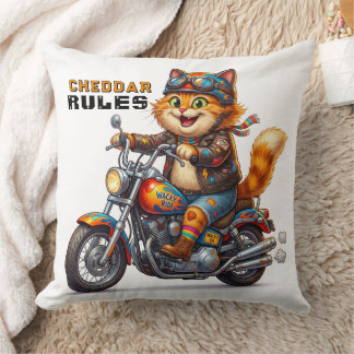 Coussin Joli Chat Orange Sur Moto