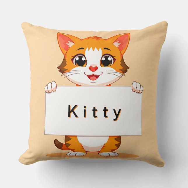 Coussin Joli Chat Orange Tenant un Panneau de Signalisatio (Recto)