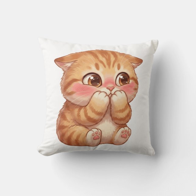 Coussin Joli Chat Orange Timide Rougissant Toile Murale d' (Recto)
