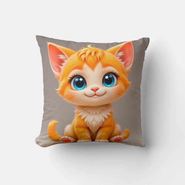 Coussin Joli Chaton Orange Dessin Animé (Recto)