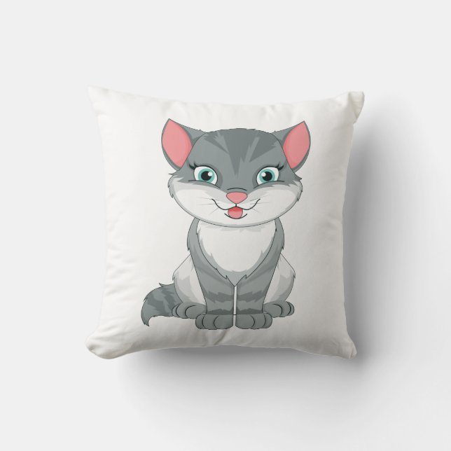 Coussin Joli chaton tabby gris dessin animé chat (Recto)