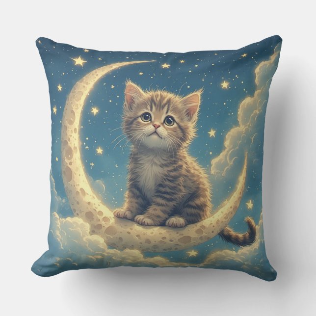 Coussin Joli Chatons sur un Croissant de Lune Avec des Éto (Recto)