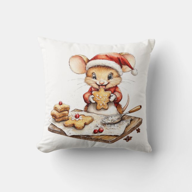 Coussin Joli Chef Souris de Noël (Recto)