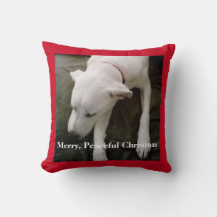 Coussin Joli chien blanc dormant Noël rouge de Noël