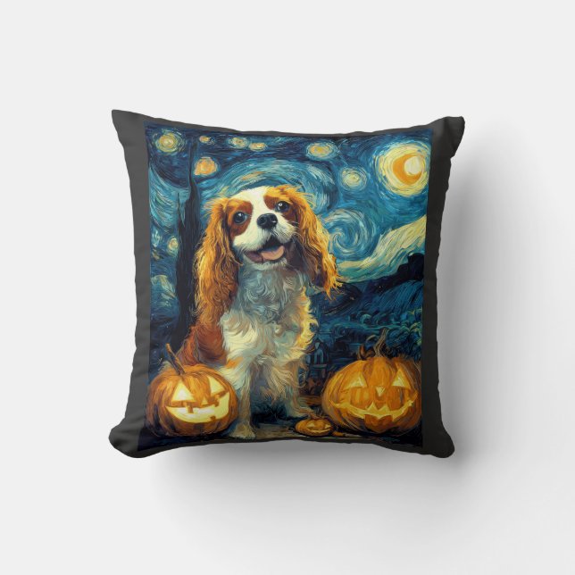Coussin Joli chien Cavalier King Charles Spaniel Halloween (Recto)