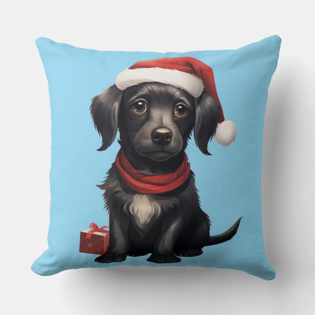 Coussin Joli chien noir à Noël (Recto)