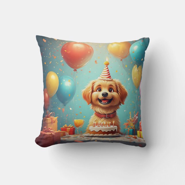 Coussin Joli chiot célébrant une fête d'anniversaire avec  (Recto)