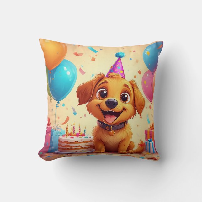 Coussin Joli chiot célébrant une fête d'anniversaire avec  (Recto)