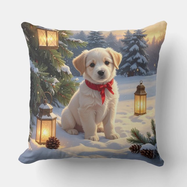 Coussin Joli chiot dans la neige (Recto)