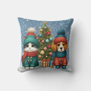 Coussin Joli chiot de Noël & chaton