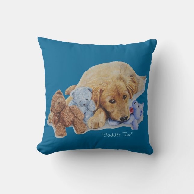 Coussin Joli chiot de récupération d'or avec art nounours (Recto)