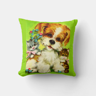 Coussin joli chiot et chatons souriants imprimer