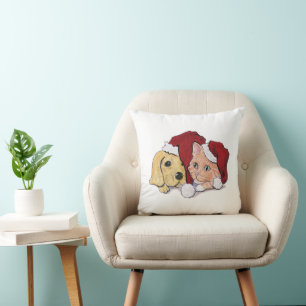 Coussin Joli chiot Labrador de Noël et chat orange tigré