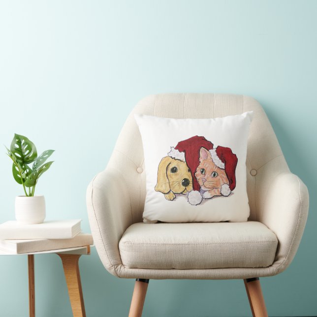 Coussin Joli chiot Labrador de Noël et chat orange tigré (Chaise)