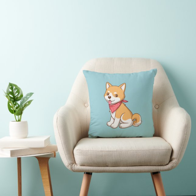 Coussin Joli chiot Shiba Inu sur fond bleu (Chaise)