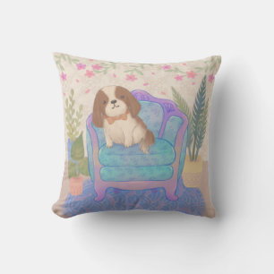 Coussin Joli chiot sur fauteuil Vintage Illustration