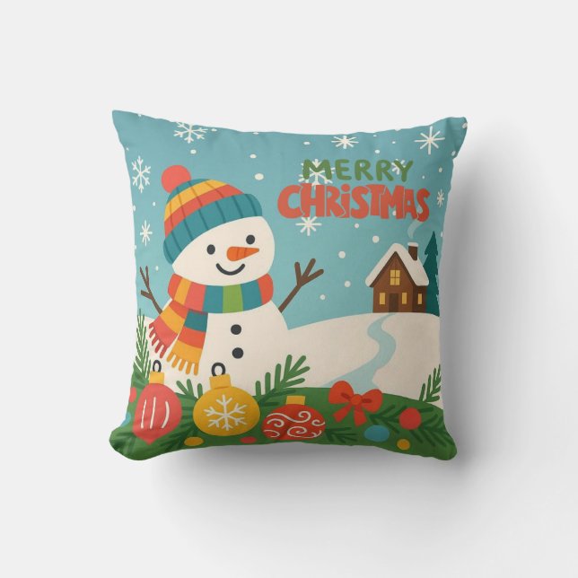 Coussin Joli, classique bonhomme de neige de Noël (Recto)