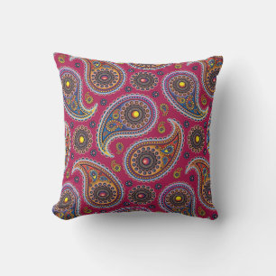 Coussin Joli Classique Paisley Rouge Bleu Marine Jaune 