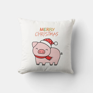Coussin Joli cochon rose Joyeux Noël