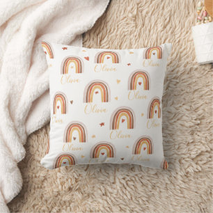 Coussin Joli cœur arc-en-ciel aquarelle bohème nom personn