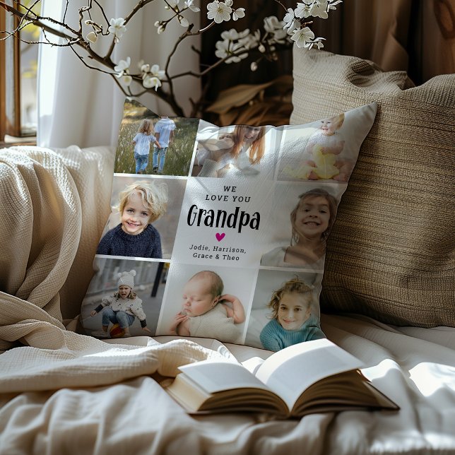 Coussin Joli Collage Photo 'Nous T'aimons Papi' (Créateur téléchargé)