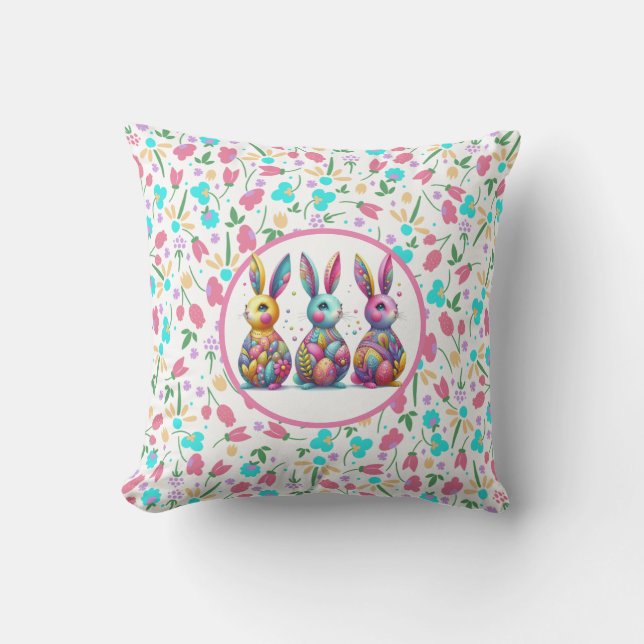 Coussin Joli, coloré 3 lapin de Pâques (Recto)