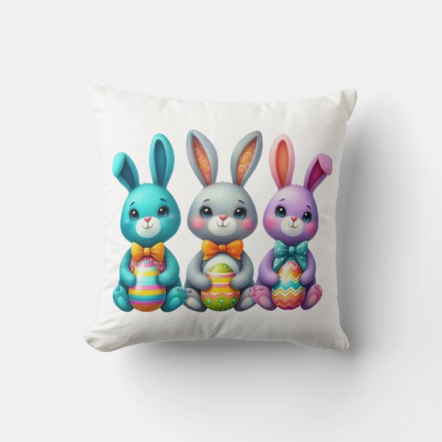 Coussin Joli, coloré 3 lapin de Pâques (Recto)