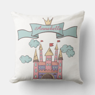 Coussin Joli conte de fées princesse rose Château Nom pers