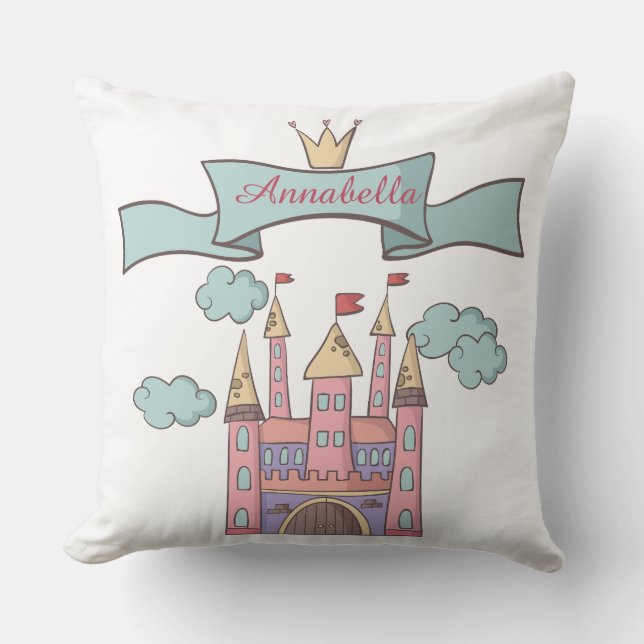 Coussin Joli conte de fées princesse rose Château Nom pers (Recto)