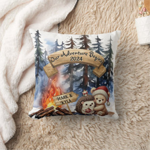 Coussin Joli Couple Premier Noël Ornement Nouvellement Mar