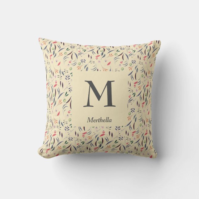 Coussin Joli | Crème FLORALE | Personnalisé | MONOGRAMME (Recto)