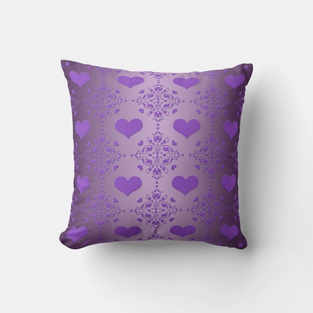 Coussin Joli Damassé Cœurs Lavande Violet (Recto)