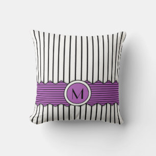 Coussin Joli design de monogramme à rayures noires, blanch