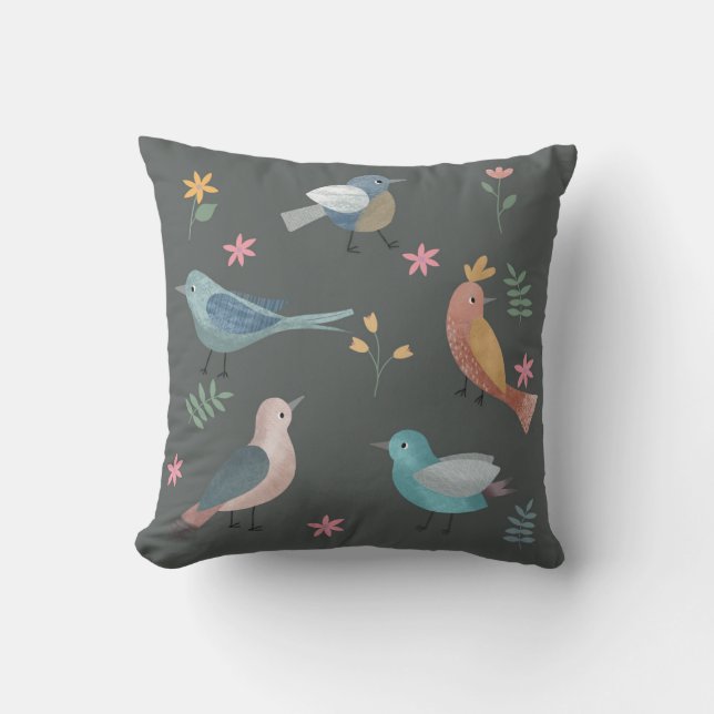 Coussin Joli design d'oiseaux et de fleurs (Recto)