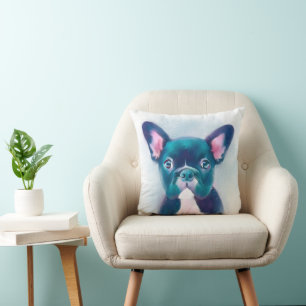 Coussin Joli design Turquoise de Bulldog Français Rose
