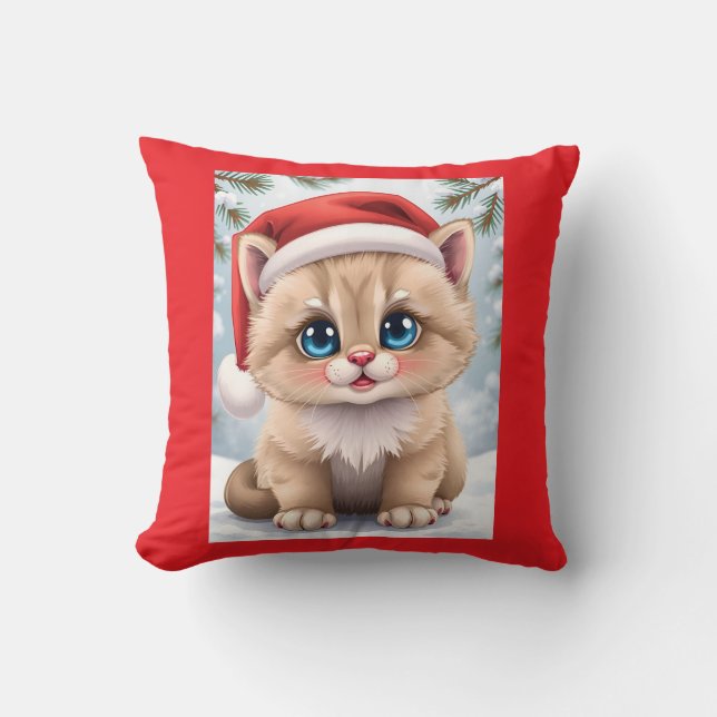 Coussin Joli dessin animé de chaton Noël amusant (Recto)