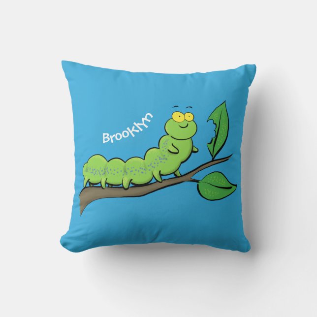 Coussin Joli dessin animé de chenille verte mignonne (Recto)