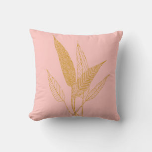 Coussin Joli dessin de Feuilles rose et or