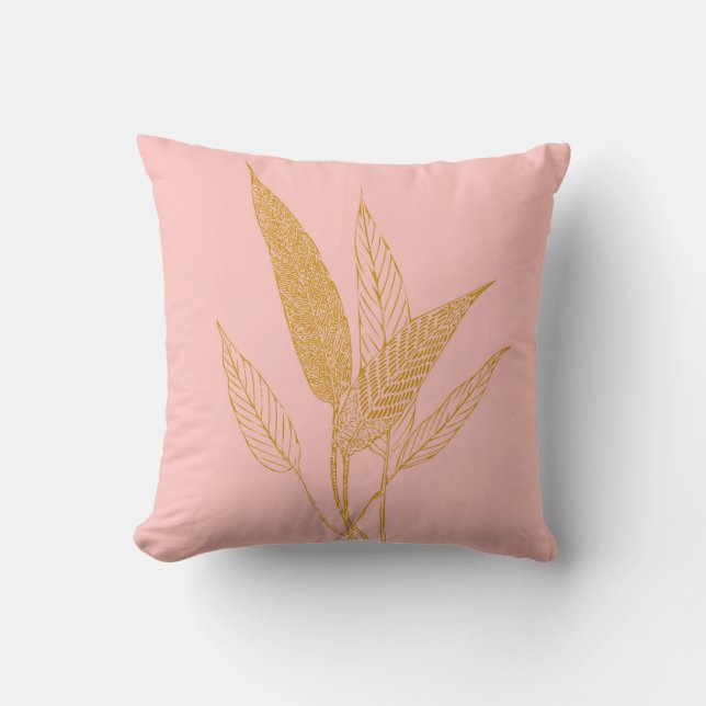 Coussin Joli dessin de Feuilles rose et or (Recto)