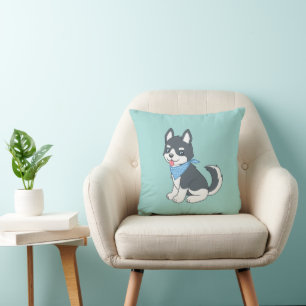 Coussin Joli dessin Husky Chien chiot sur Green