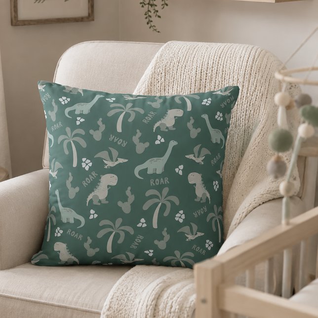 Coussin Joli dinosaure sarcelle (Dinosaur Throw Pillow)