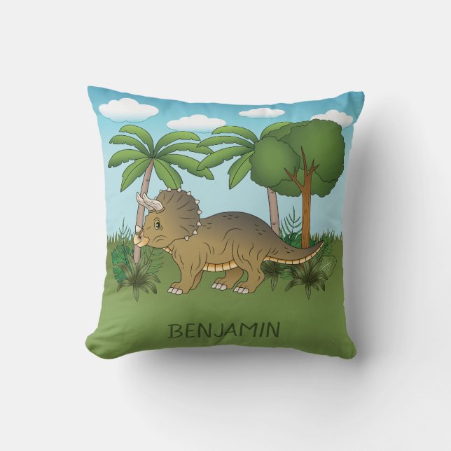 Coussin Joli dinosaure Triceratops Nature tropicale (Recto)